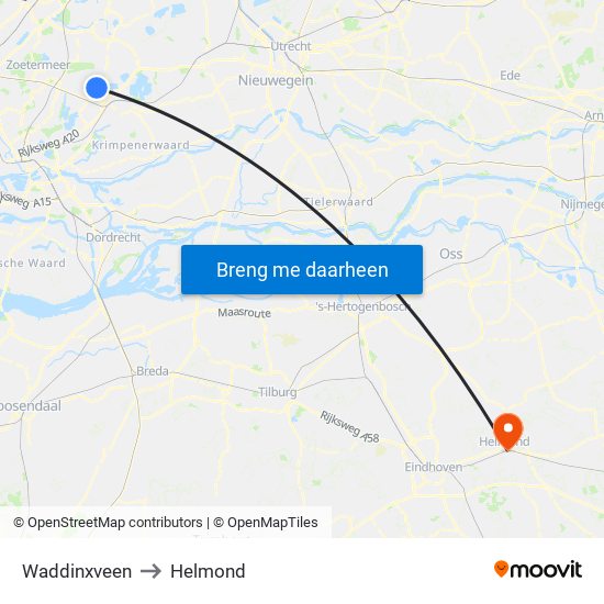 Waddinxveen to Helmond map