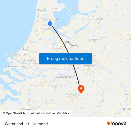 Waterland to Helmond map
