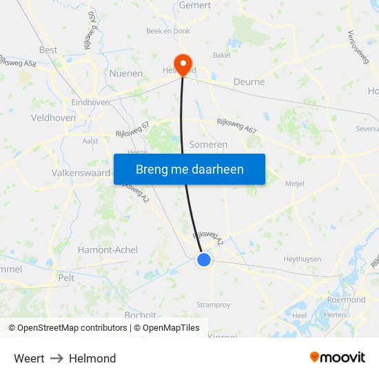 Weert to Helmond map