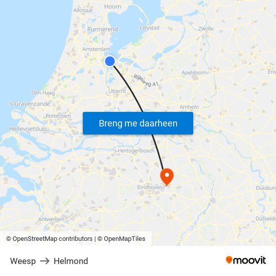 Weesp to Helmond map