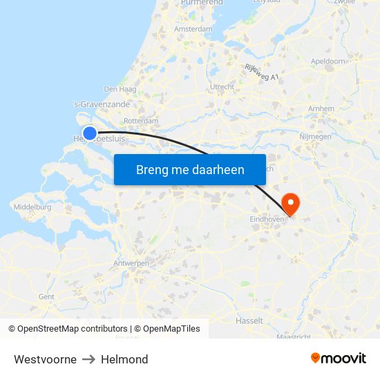 Westvoorne to Helmond map