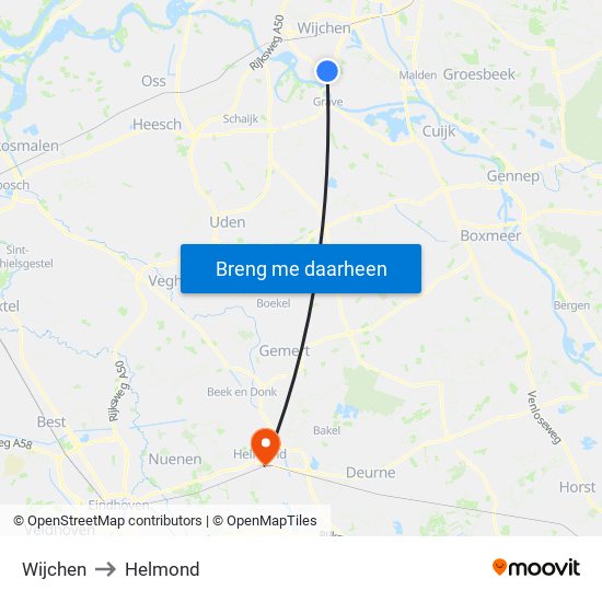 Wijchen to Helmond map