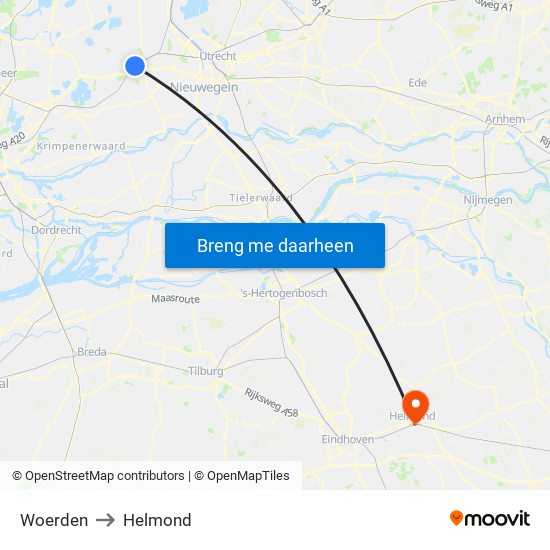 Woerden to Helmond map