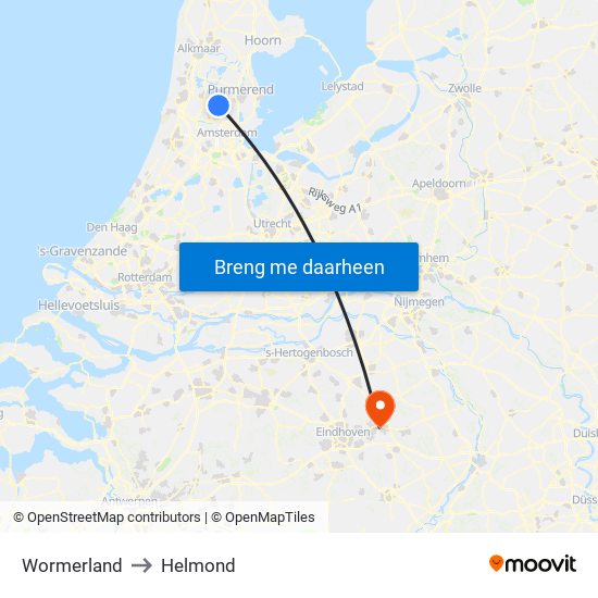 Wormerland to Helmond map