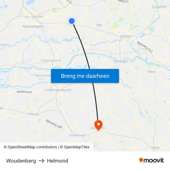 Woudenberg to Helmond map