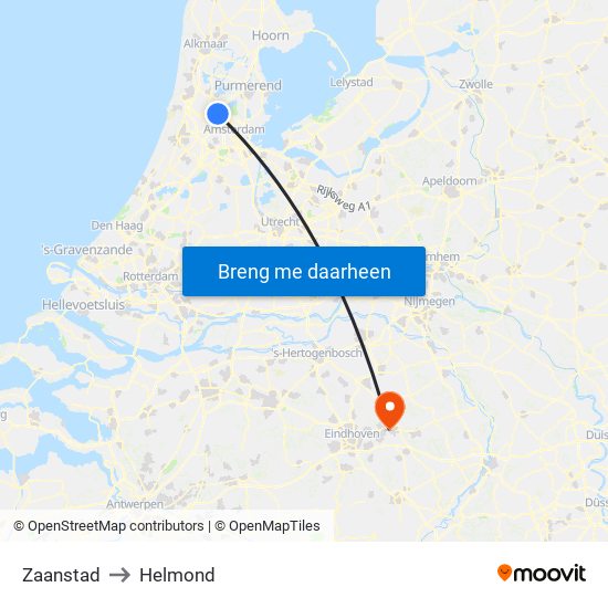 Zaanstad to Helmond map