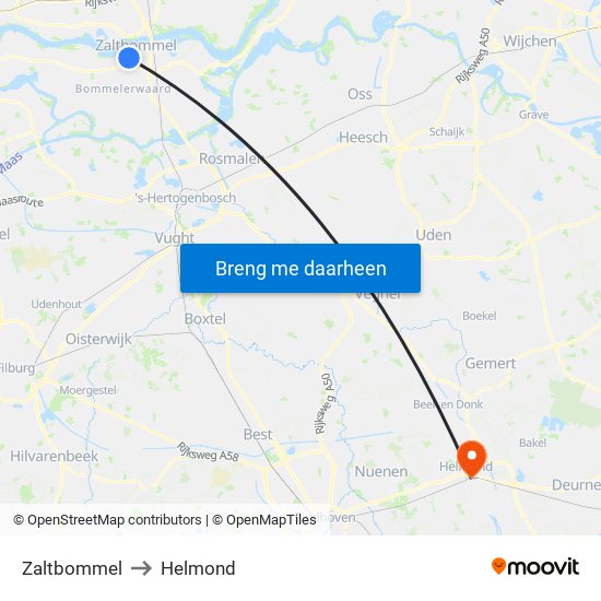 Zaltbommel to Helmond map