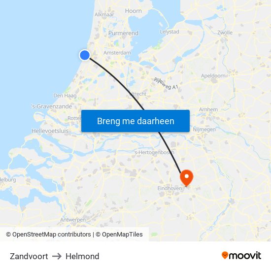 Zandvoort to Helmond map