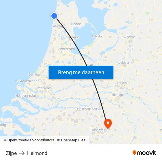 Zijpe to Helmond map