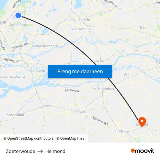 Zoeterwoude to Helmond map