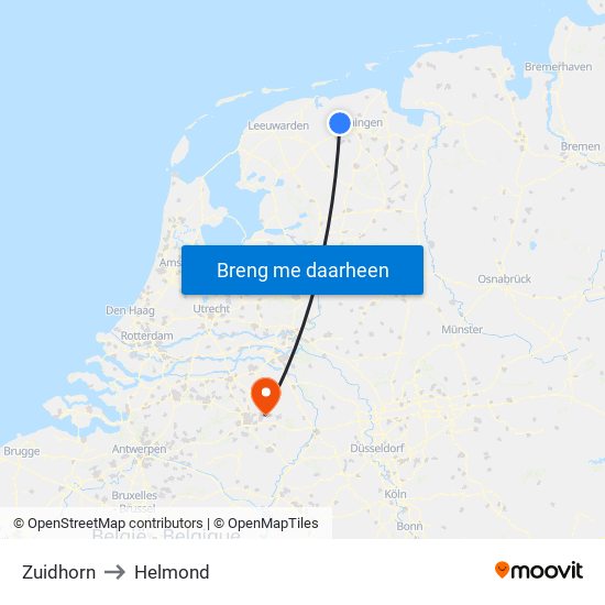 Zuidhorn to Helmond map