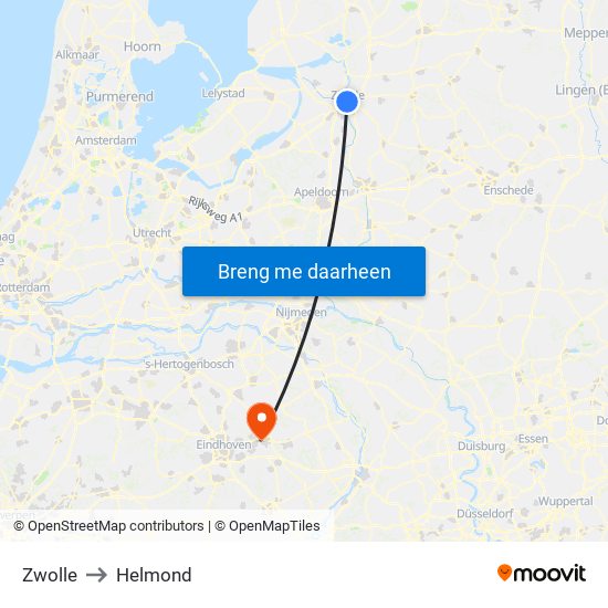 Zwolle to Helmond map
