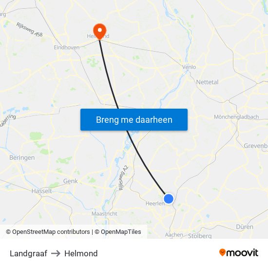 Landgraaf to Helmond map