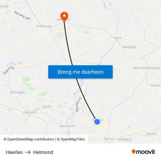 Heerlen to Helmond map