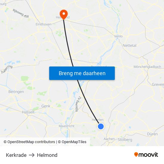 Kerkrade to Helmond map