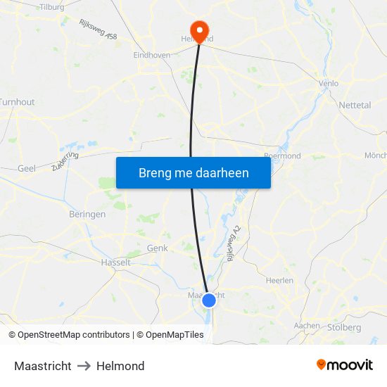 Maastricht to Helmond map