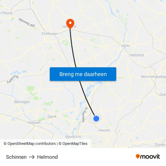 Schinnen to Helmond map