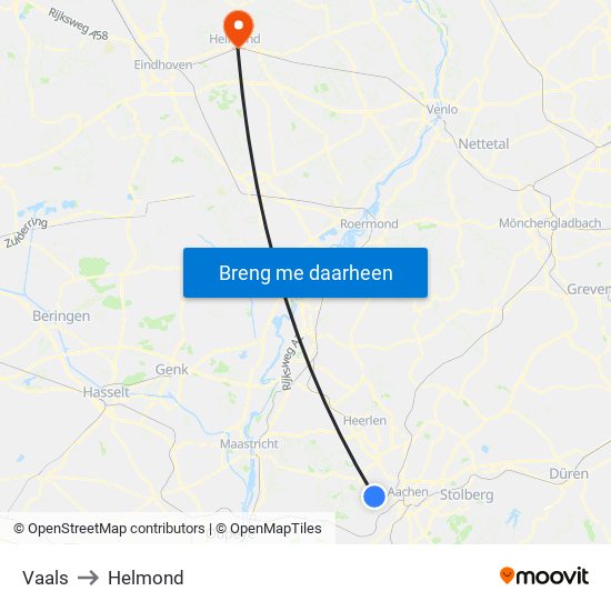 Vaals to Helmond map