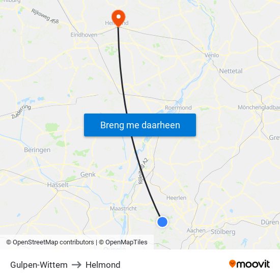 Gulpen-Wittem to Helmond map