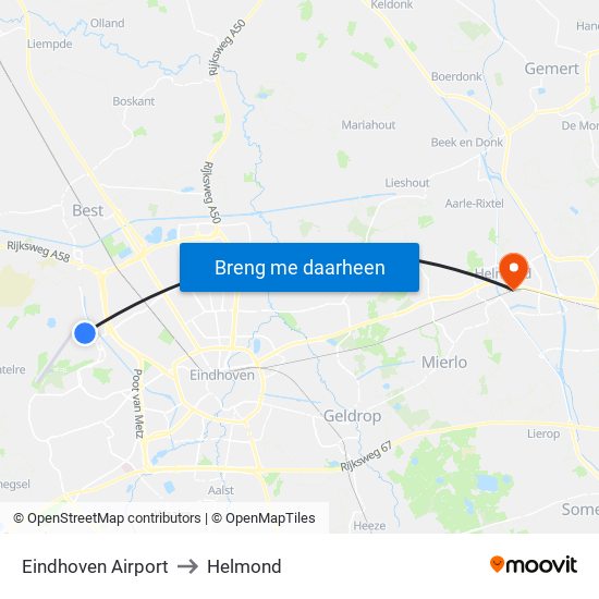 Eindhoven Airport to Helmond map