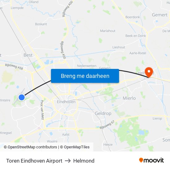 Toren Eindhoven Airport to Helmond map