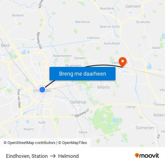 Eindhoven, Station to Helmond map