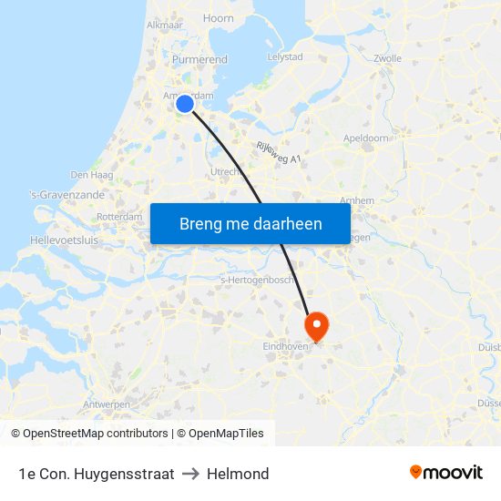 1e Con. Huygensstraat to Helmond map