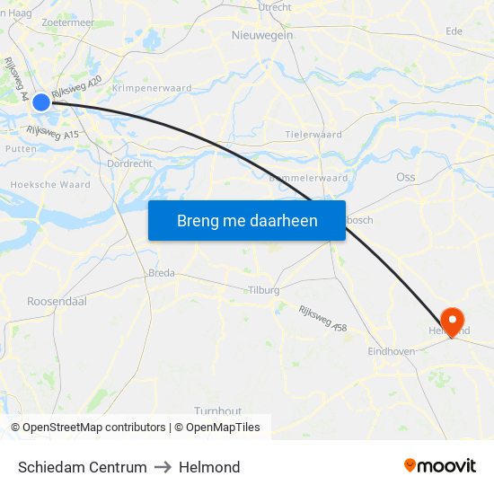 Schiedam Centrum to Helmond map