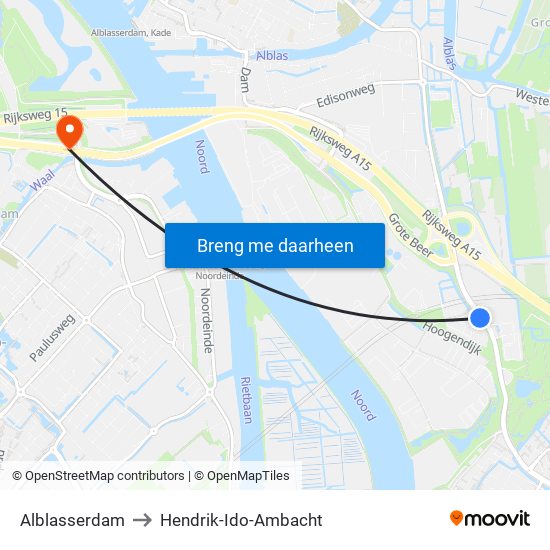 Alblasserdam to Hendrik-Ido-Ambacht map