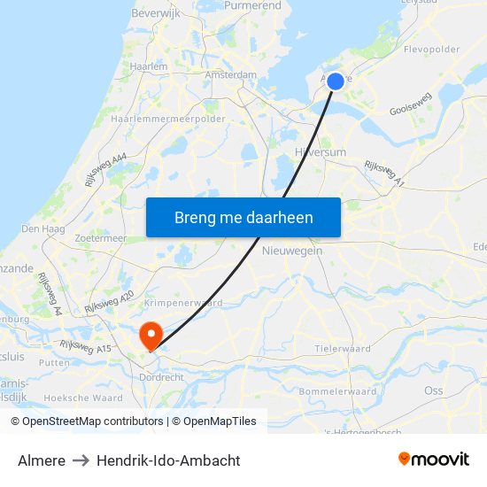 Almere to Hendrik-Ido-Ambacht map