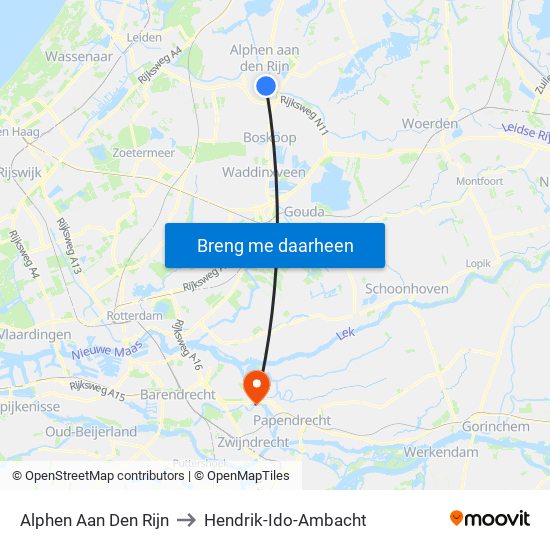 Alphen Aan Den Rijn to Hendrik-Ido-Ambacht map