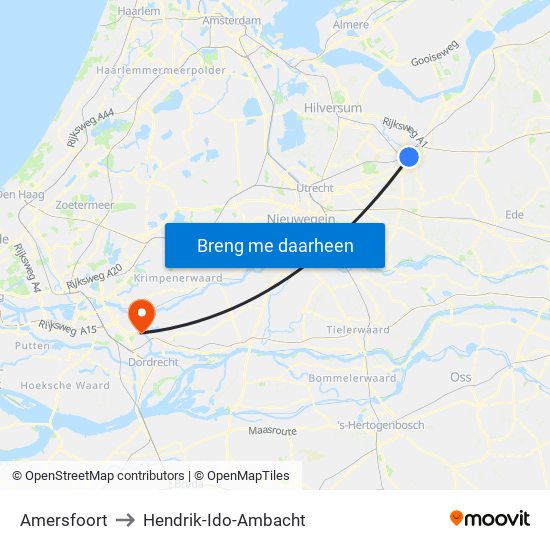 Amersfoort to Hendrik-Ido-Ambacht map