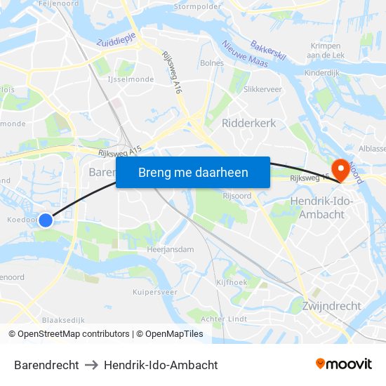 Barendrecht to Hendrik-Ido-Ambacht map
