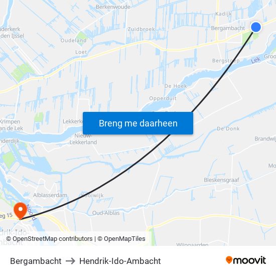 Bergambacht to Hendrik-Ido-Ambacht map