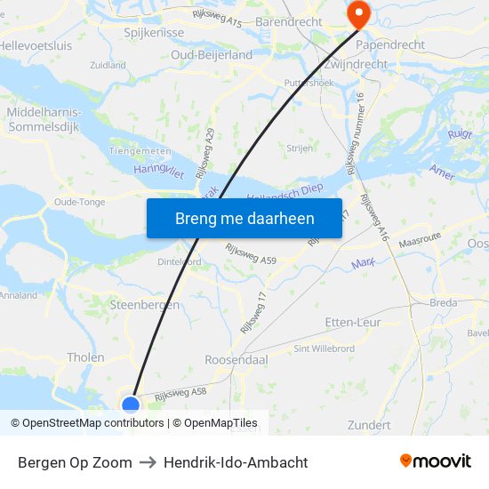 Bergen Op Zoom to Hendrik-Ido-Ambacht map