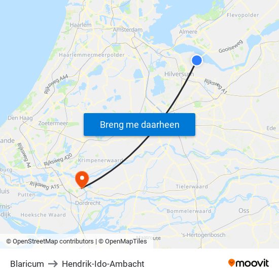 Blaricum to Hendrik-Ido-Ambacht map