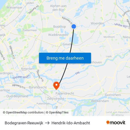 Bodegraven-Reeuwijk to Hendrik-Ido-Ambacht map