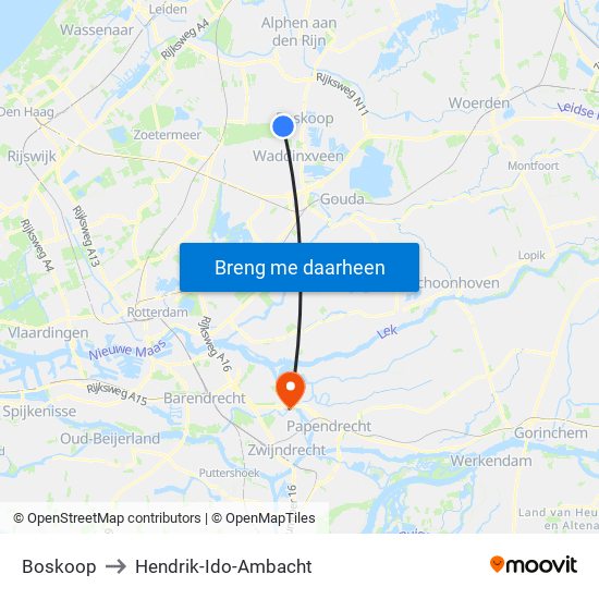 Boskoop to Hendrik-Ido-Ambacht map