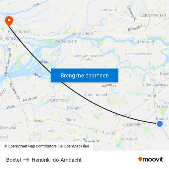 Boxtel to Hendrik-Ido-Ambacht map