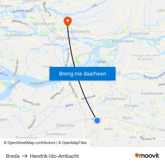 Breda to Hendrik-Ido-Ambacht map