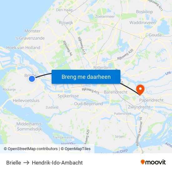 Brielle to Hendrik-Ido-Ambacht map