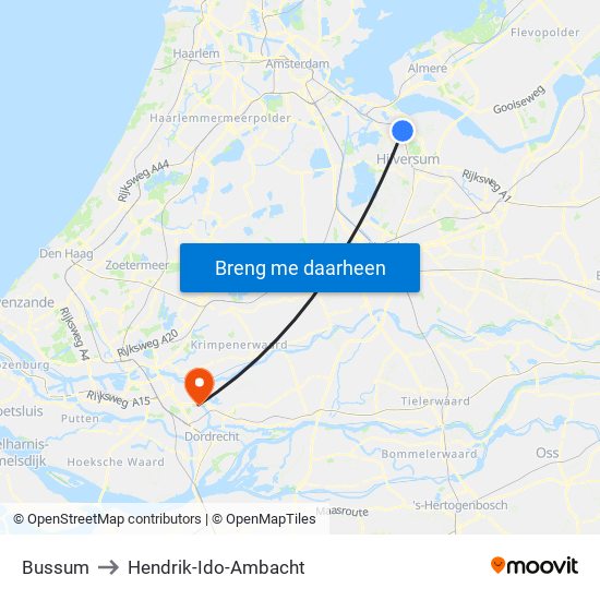 Bussum to Hendrik-Ido-Ambacht map