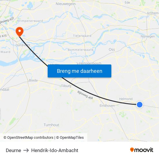 Deurne to Hendrik-Ido-Ambacht map