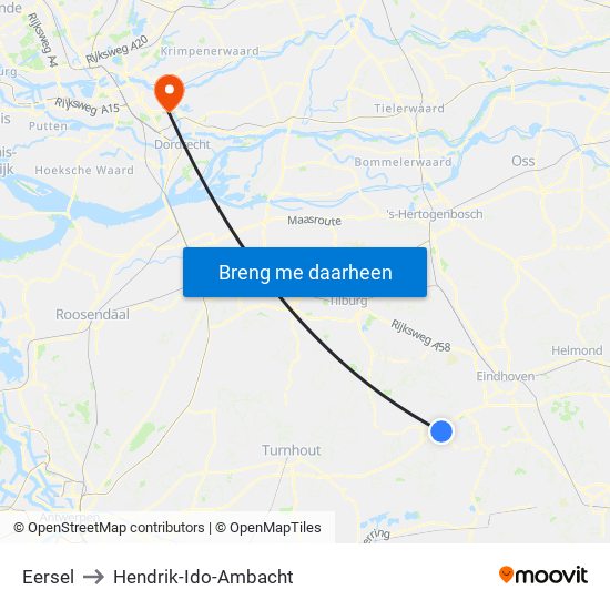 Eersel to Hendrik-Ido-Ambacht map