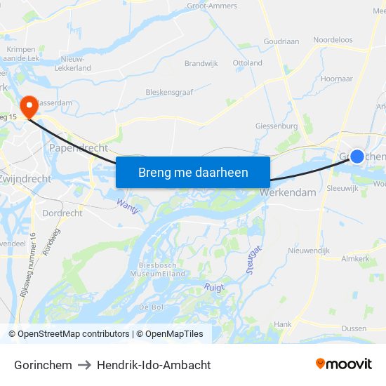Gorinchem to Hendrik-Ido-Ambacht map