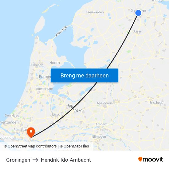 Groningen to Hendrik-Ido-Ambacht map