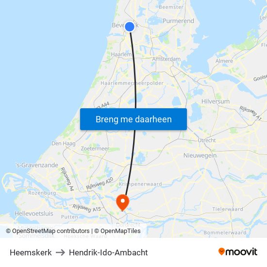 Heemskerk to Hendrik-Ido-Ambacht map