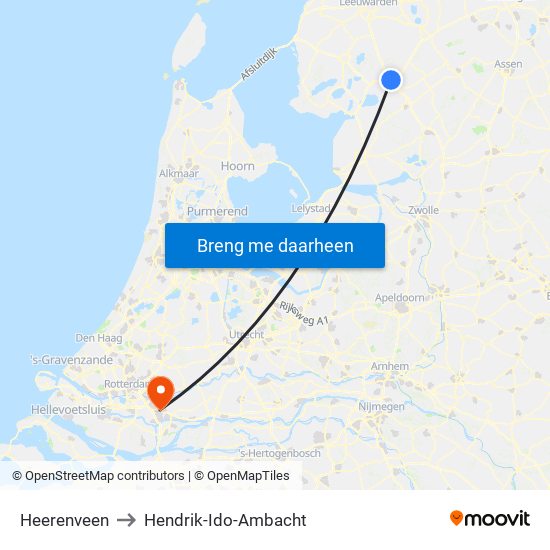 Heerenveen to Hendrik-Ido-Ambacht map