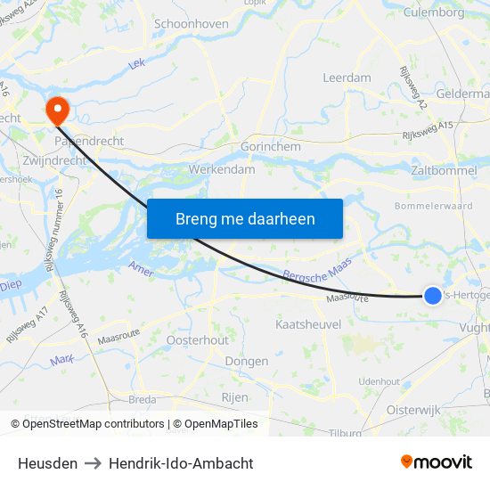Heusden to Hendrik-Ido-Ambacht map