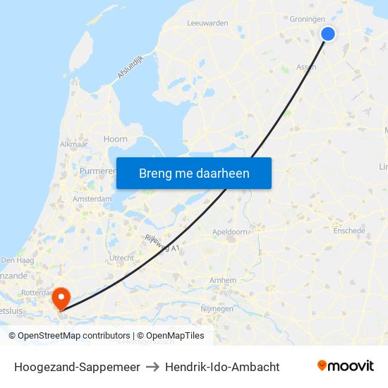 Hoogezand-Sappemeer to Hendrik-Ido-Ambacht map